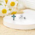 wholesale 925 Sterling Silver Turquoise Stone Cross Stud Earrings for Women and Grandmas-0-2