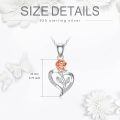 wholesale 925 Sterling Silver & Copper Plated Rose Flower Heart Pendant with Cubic Zirconia Necklaces for Women s-0-5