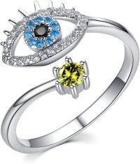 wholesale 925 Sterling Silver Evil Eye Yellow Sapphire Adjustable Ring for Women-Silver-08-Aug