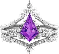 wholesale 925 Sterling Silver Moissanite Gemstone Kite Cut Engagement Wedding Ring Set with Name Engraving for Women-Amethyst-Peridot-Garnet-London Blue Topaz