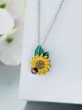 wholesale 925 Sterling Silver 925 Green Leaf Yellow Flower Red Black Dot Pendant Necklace Gift-0-3