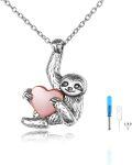 wholesale 925 Sterling Silver Sloth Holding Pink Heart Keepsake Pendant Memorial Jewelry with Funnel and Keychain-0-0