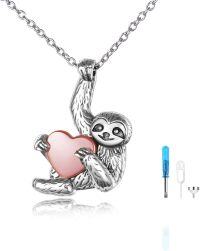 wholesale 925 Sterling Silver Sloth Holding Pink Heart Keepsake Pendant Memorial Jewelry with Funnel and Keychain-Rose gold heart