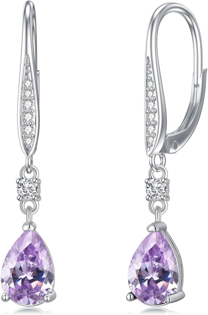 Sterling Silver Austrian Crystal Teardrop Leverback Earrings Women s Gift-06-alexandrite-Jun