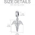 wholesale S925 Sterling Silver & Austria Clear White Crystal Caduceus Charm Bracelet for Medical Professionals, Nurses, Doctors - Hypoallergenic, Lead & Nickel Free Jewelry Gift (12mm)-0-5