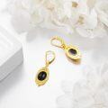 wholesale 925 Sterling Silver Black Oval Stone Drop Earrings with Gold Plated Frame and Beads-0-14