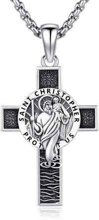 wholesale Sterling Silver Archangel Medals St Pendant Necklace for Men Women-31-St Christopher Cross(cross silver)