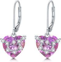 wholesale 925 Sterling Silver Birthstone 12 Constellations Heart Dangle Earrings-02-Feb-Aquarius(1.21-2.19)
