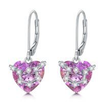 wholesale 925 Sterling Silver Birthstone 12 Constellations Heart Dangle Earrings-02-Feb-Aquarius(1.21-2.19)