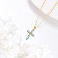 wholesale 14K Gold Blue Crystal Cross Pendant Necklace for Women Girls Gifts Fine Jewelry Chain Length:26 + Extender-0-1
