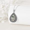 wholesale 925 Sterling Silver Oval Shape Green Moss Agate and White Moonstone with Black Lapis Lazuli Celtic Knot Teardrop Pendant Necklace-0-3