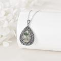 wholesale 925 Sterling Silver Oval Shape Green Moss Agate and White Moonstone with Black Lapis Lazuli Celtic Knot Teardrop Pendant Necklace-0-3