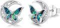 wholesale 925 Sterling Silver Abalone Shell Butterfly Stud Earrings Celtic Moon Irish  for Women-0-0