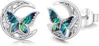 wholesale 925 Sterling Silver Abalone Shell Butterfly Stud Earrings Celtic Moon Irish  for Women-Silver-Abalone