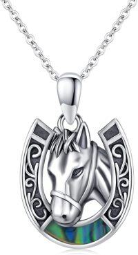 wholesale 925 Sterling Silver Abalone Shell Horse Head Pendant Necklace for Women Girls s-Horse with Abalone