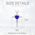 wholesale TOUPOP Sapphire Cross Necklace For Women Sterling Silver September Birthstone Cross Pendant Necklace Heart Cross Christian Jewelry Birthday Christmas Gifts For Women Her -0-5