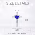 TOUPOP Sterling Silver Sapphire Cross Pendant Necklace For Women-0-5
