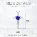 TOUPOP Sterling Silver Sapphire Cross Pendant Necklace For Women-0-5