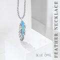 wholesale 925 Sterling Silver Blue Fire Opal Feather Pendant Necklace for Women - Native American Style s-0-4