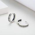 wholesale 925 Sterling Silver Greek Key Pattern Huggie Hoop Earrings for Men - Father's Day Gifts-0-1