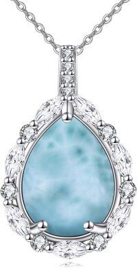 wholesale Sterling Silver Lapis Moonstone Moss Agate Larimar Onyx Cubic Zirconia Pendant Necklace-Larimar