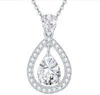 wholesale Sterling Silver Zirconia Birthstone Teardrop Pendant Necklace for Women-April