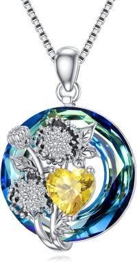 wholesale 925 Sterling Silver Crystal Birth Flower Birthstone Necklace 12 Month Floral Pendant Jewelry Women s Birthday Gift-11-November-Chrysanthemum