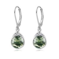 wholesale 925 Sterling Silver Dangle Earrings Wholesale With Black Onyx Stones Elegant Design-Moss Agate