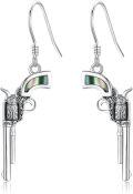 wholesale 925 Sterling Silver Abalone Inlay Cowgirl Cowboy Revolver Gun Boot Dangle Drop Earrings Western Jewelry-0-0