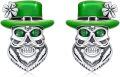 wholesale 925 Sterling Silver Metal Studs with Green Stones and Top Hat Design - Gothic Punk Style Earrings for Women Men Gift Ideas-0-0