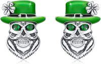 wholesale 925 Sterling Silver Metal Studs with Green Stones and Top Hat Design - Gothic Punk Style Earrings for Women Men Gift Ideas-Green