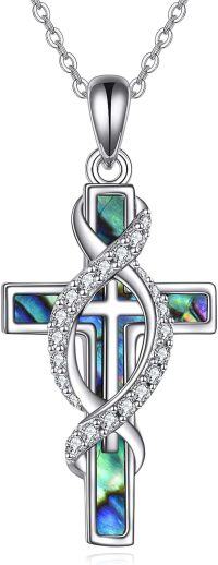 wholesale 925 Sterling Silver Infinity Love Cross Abalone Shell Inlay Pendant Necklace for Women Girls Religious Christian s 45cm Chain Length-Infinity