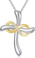 wholesale 925 Sterling Silver and Gold Plated Cubic Zirconia Cross Necklace with Infinity Pendant - Faith -0-0