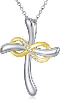 wholesale 925 Sterling Silver and Gold Plated Cubic Zirconia Cross Necklace with Infinity Pendant - Faith -Style 4