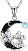 wholesale 925 Sterling Silver Moon Bear Family Necklace with Black Onyx and Blue Topaz Gemstone Pendant for Women Girls Gifts 48cm Chain Length-0-6