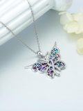 wholesale 925 Sterling Silver Butterfly Pink Ribbon Breast Cancer Awareness Necklace-0-1