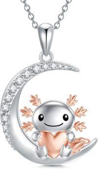 wholesale Sterling Silver Animal Birthstone Necklace Otter Axolotl Hippo Pendant Jewelry Gift for Women-13-Rose Gold Heart Axolotl