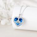 wholesale 925 Sterling Silver Heart-Shaped Pendant Necklace with Blue Swarovski Crystals and Cat Design for Women Girls Mom Wife-0-2