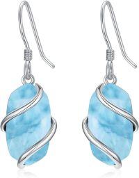 wholesale 925 Sterling Silver Blue Gemstone Dangle Earrings Fine Jewelry Birthday Christmas Gifts for Women Her-Dangle-Larimar