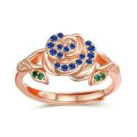 wholesale 925 Sterling Silver Rose Flower Adjustable Ring with Birthstone for Women-09 Sep - Sapphire