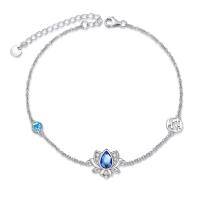 wholesale 925 Sterling Silver Austrian Crystal Lotus Flower Bracelet for Women Yoga Gift-Blue Lotus Bracelet