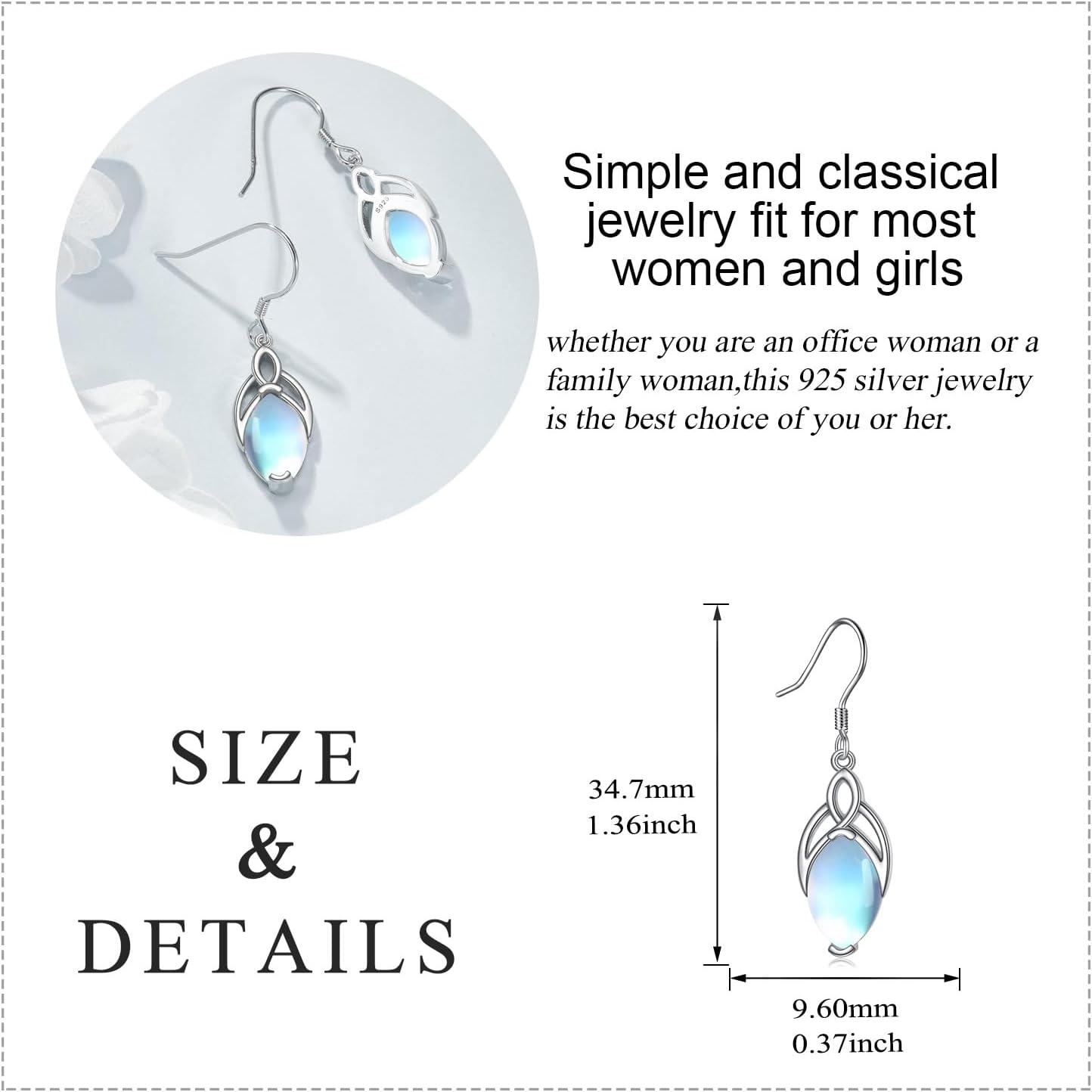 925 Sterling Silver Rainbow Moonstone Celtic Knot Drop Earrings Leverback-0-4