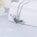 wholesale 925 Sterling Silver Turquoise Inlay Dachshund Pendant Necklace for Women Girls  24 Chain-0-2