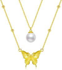 wholesale TOUPOP Butterfly Layered Necklace Sterling Silver Freshwater Pearl Pendant 14k Gold Plated Jewelry For Women Her Wife Mom Christmas Birthday Gifts -undefined