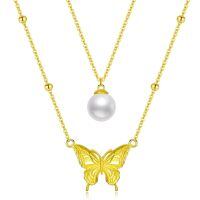 TOUPOP Sterling Silver 14k Gold Plated Freshwater Pearl Butterfly Layered Necklace-undefined