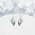 wholesale 925 Sterling Silver Purple Poppy Flower Drop Dangle Earrings with Green Leaves and CZ Stones for Women Girls -0-44