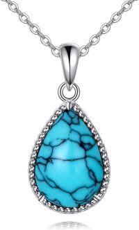 wholesale Sterling Silver Moss Agate Turquoise Larimar Aquamarine Opal Black Onyx Rose Quartz Moonstone Pendant Necklace-Turquoise2