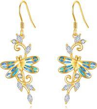 wholesale 925 Sterling Silver Blue Opal Dragonfly Drop Earrings for Women-Gold Dragonfly