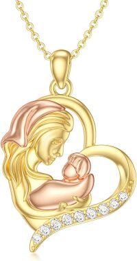 wholesale 14K Gold Mother and Child Pendant Necklace with Cubic Zirconia - Gift for Mom/Wife/Grandma (18 Inches)-style 7