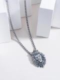 wholesale 925 Sterling Silver King Lion Head Pendant Necklace-0-4